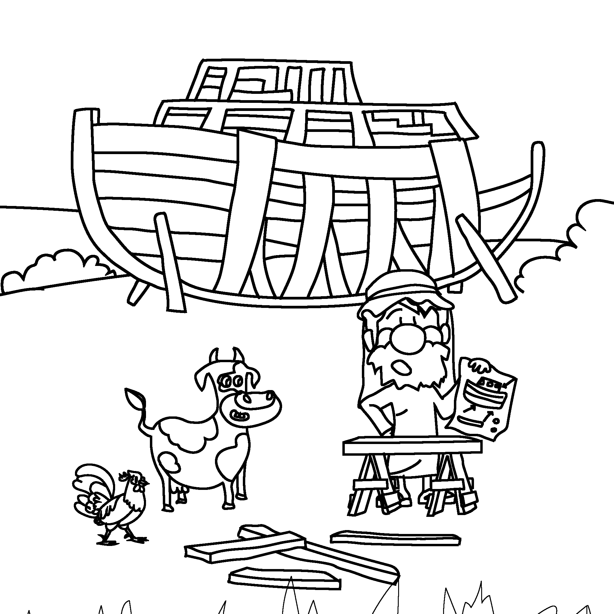 Ной, чоловік віри, будує великий дерев’яний ковчег на сухій землі, як наказав Бог. (Буття 6:8)